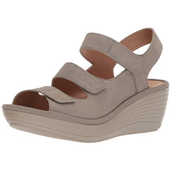 Clarks Shoes - Clarks Collection Reedly Juno Wedge Nubuck Sandals Soft Cushion Womens US 12W